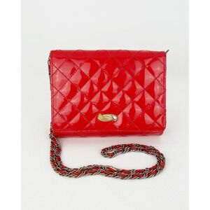 Vintage 1980s Walborg Red Quilted Patent Crossbody Bag Gold Chain Retro Purse
